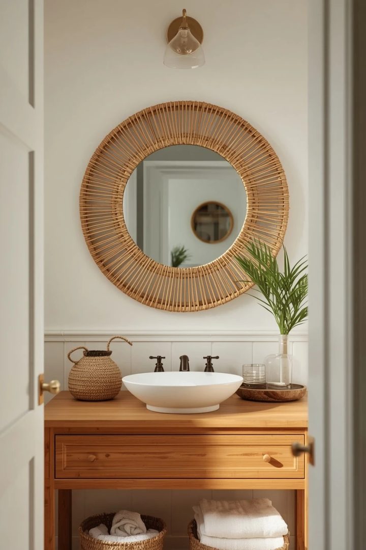12. A Rattan or Woven-Framed Mirror