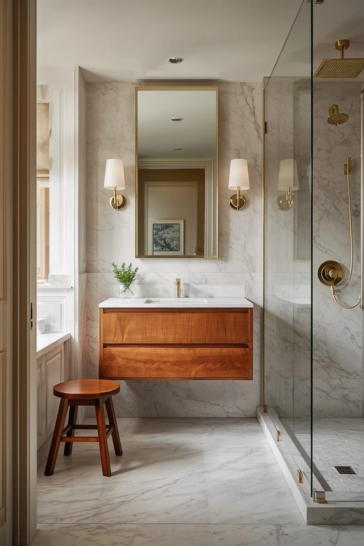 15. Warm Wood Vanity and Accents