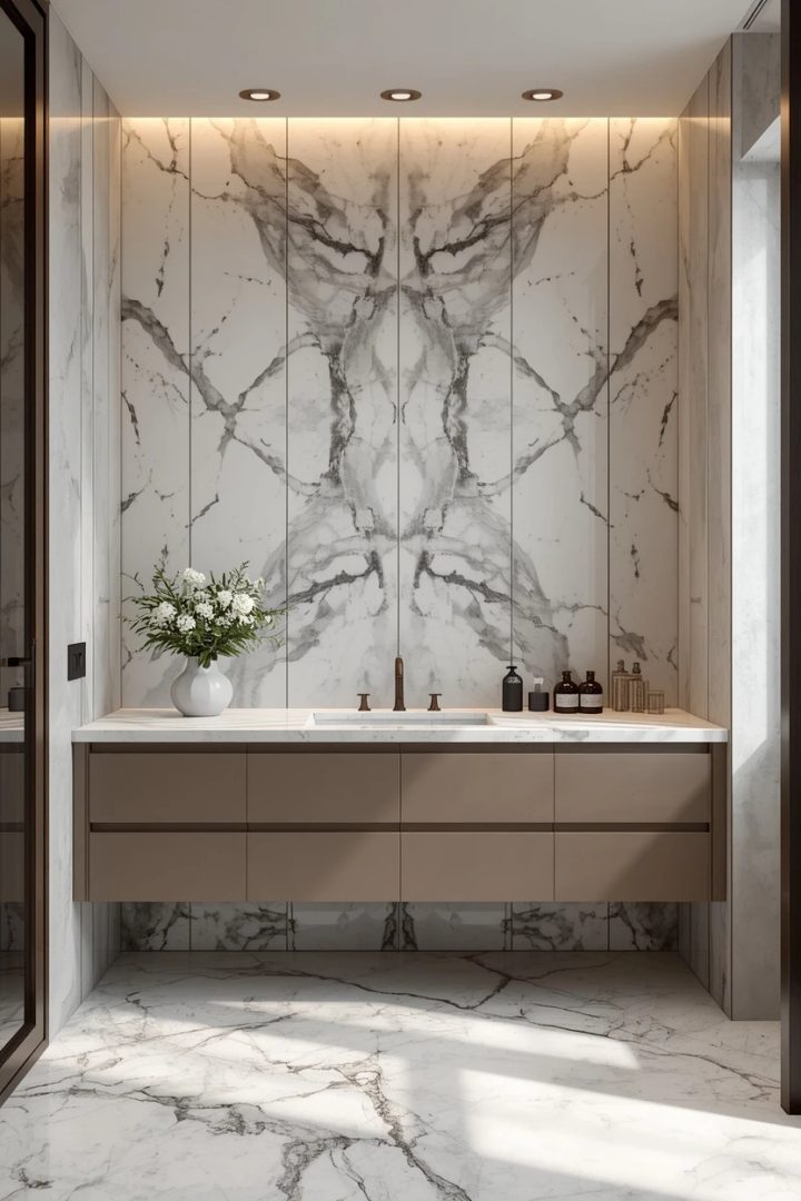 2. A Full-Height Marble Slab Backsplash
