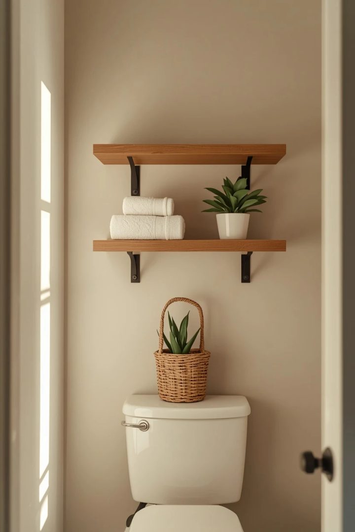 1. Floating Shelves Above the Toilet