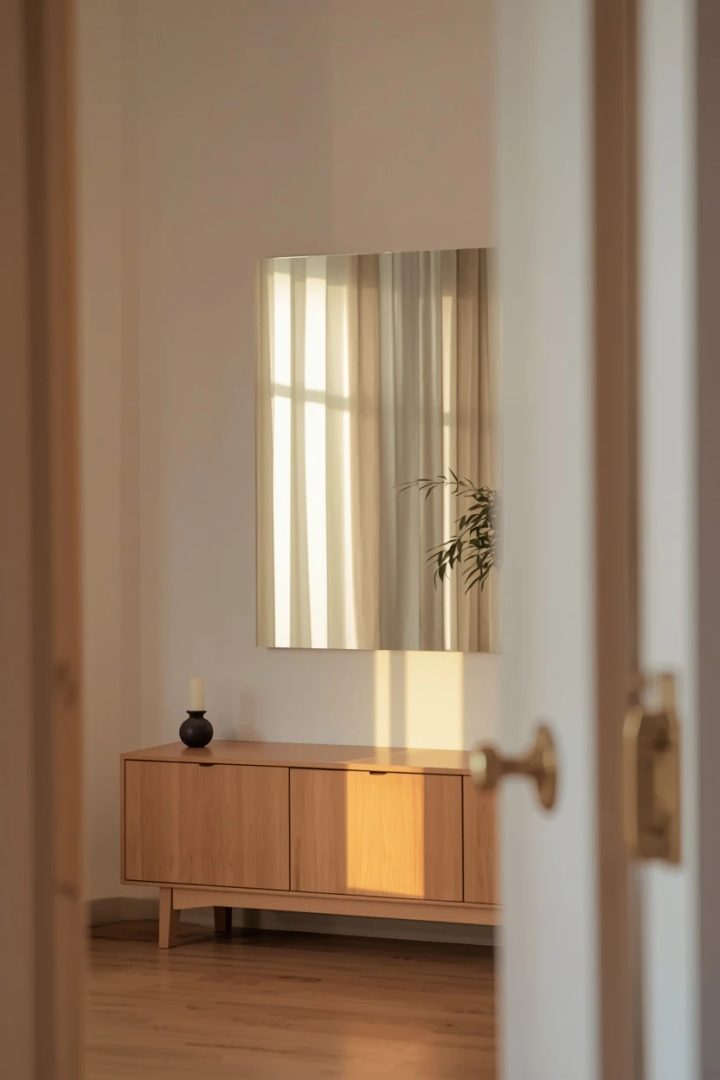 4. Mirror Wall Behind a Low Media Console