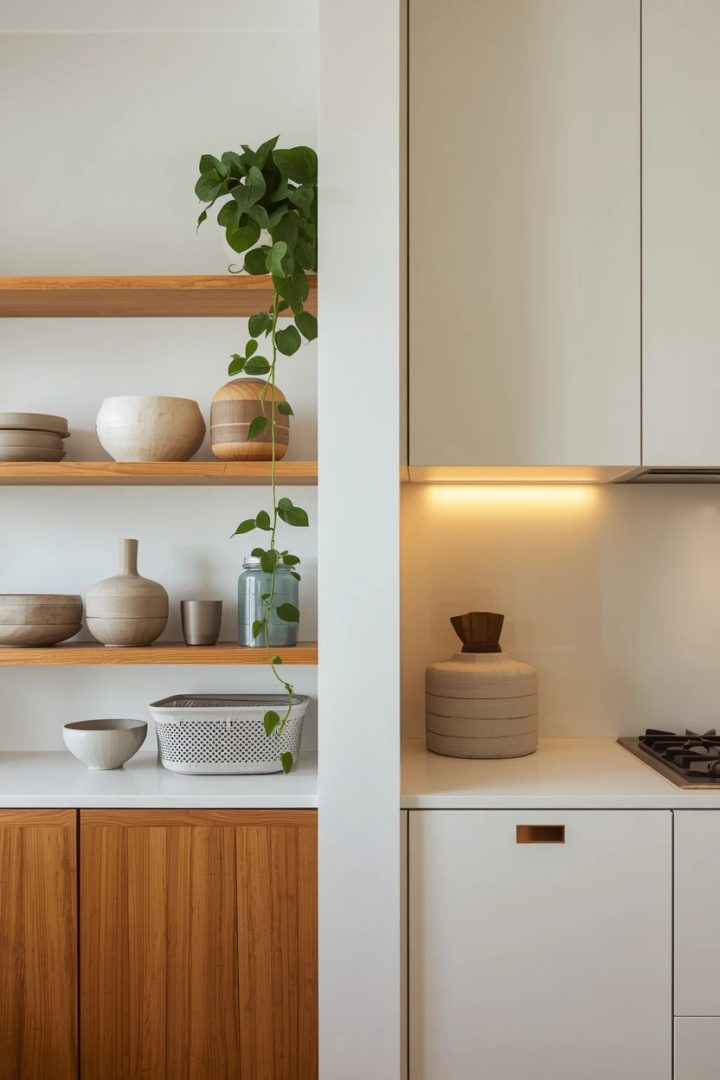 7. Open Shelving Mixed with Closed Storage at Strategic Heights