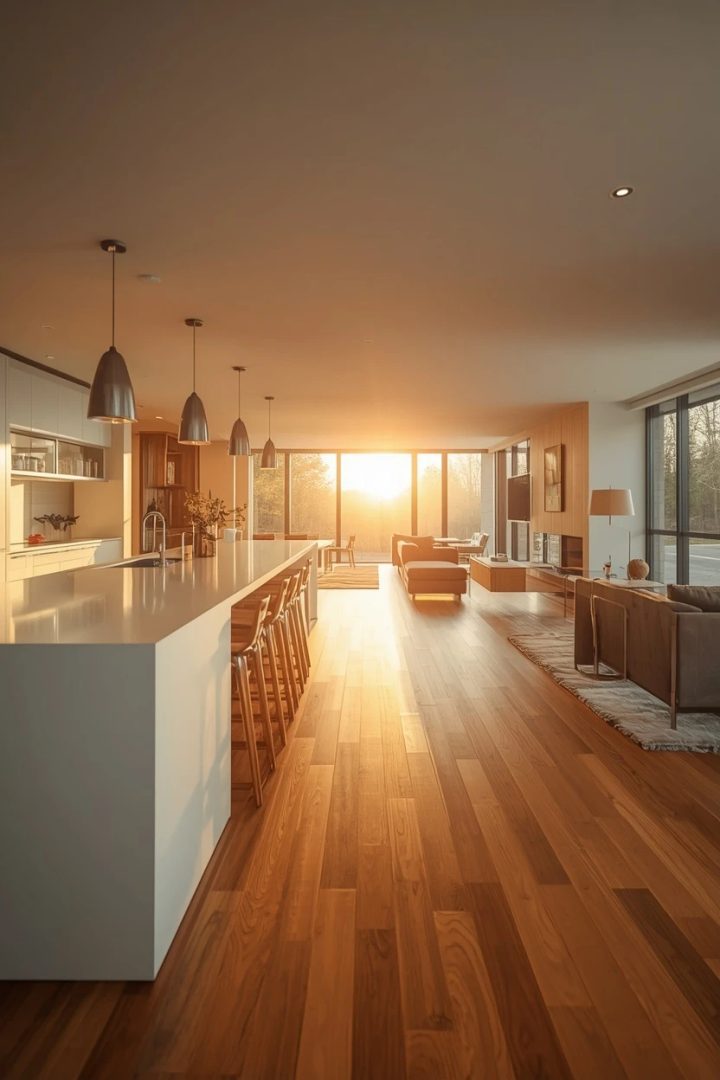 13. Open Kitchen Layout Flowing Into a Living Dining Zone