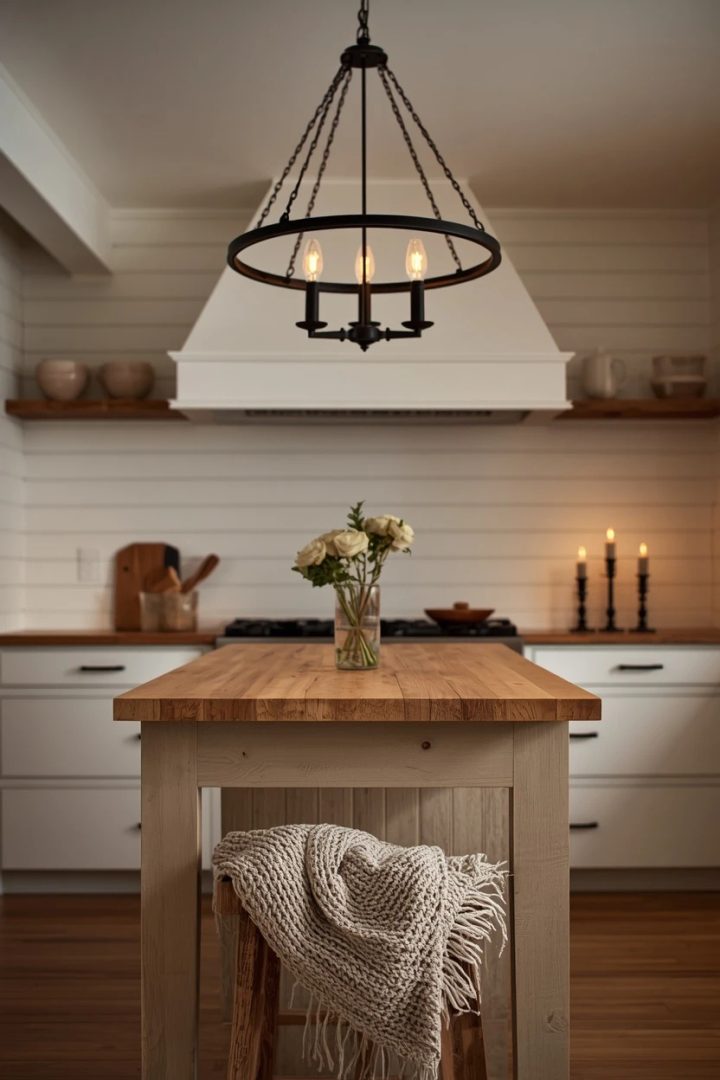 3. Black Iron Chandelier for a Farmhouse Kitchen