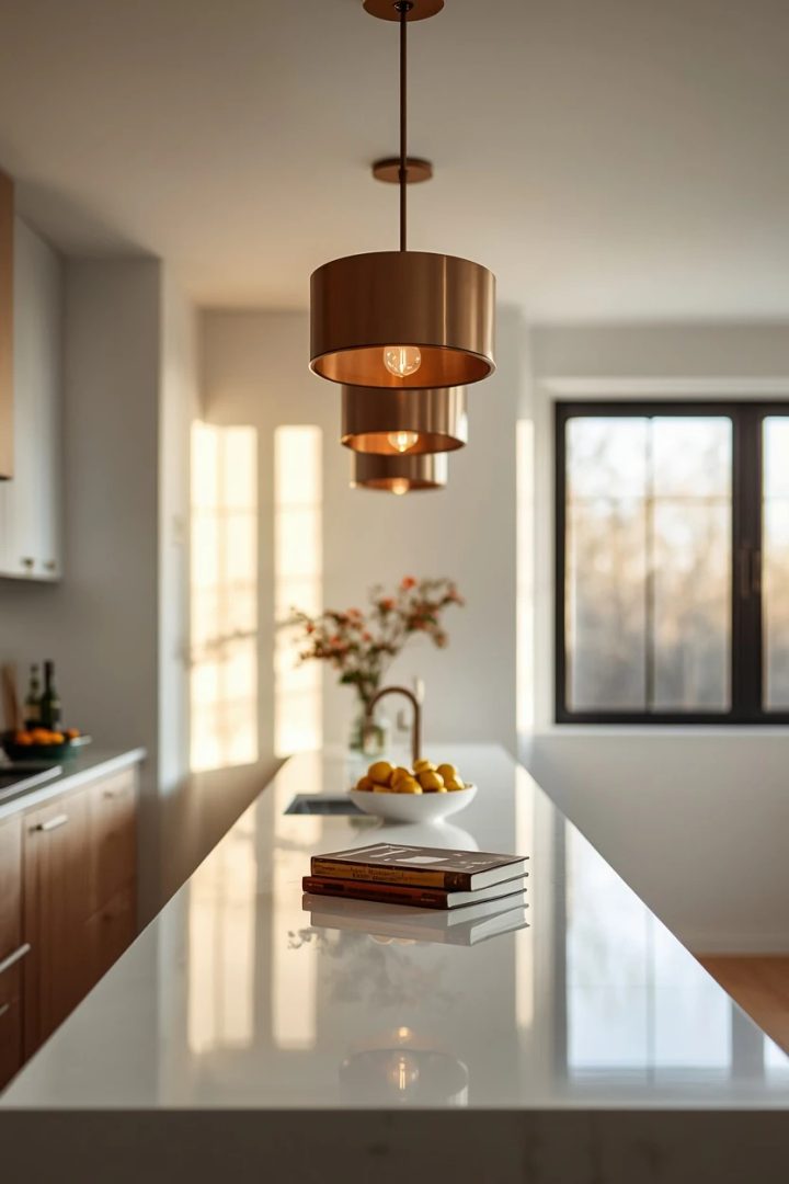 4. Linear Chandelier Over a Long Dining Counter