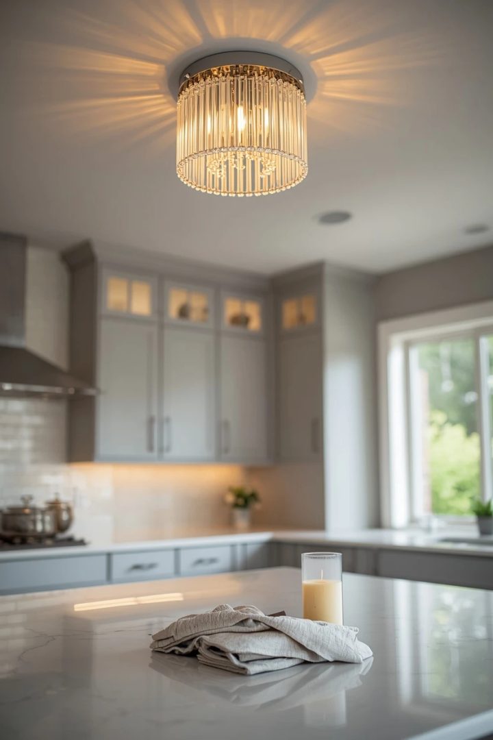 8. Crystal Semi-Flush Light Fixture for a Transitional Kitchen