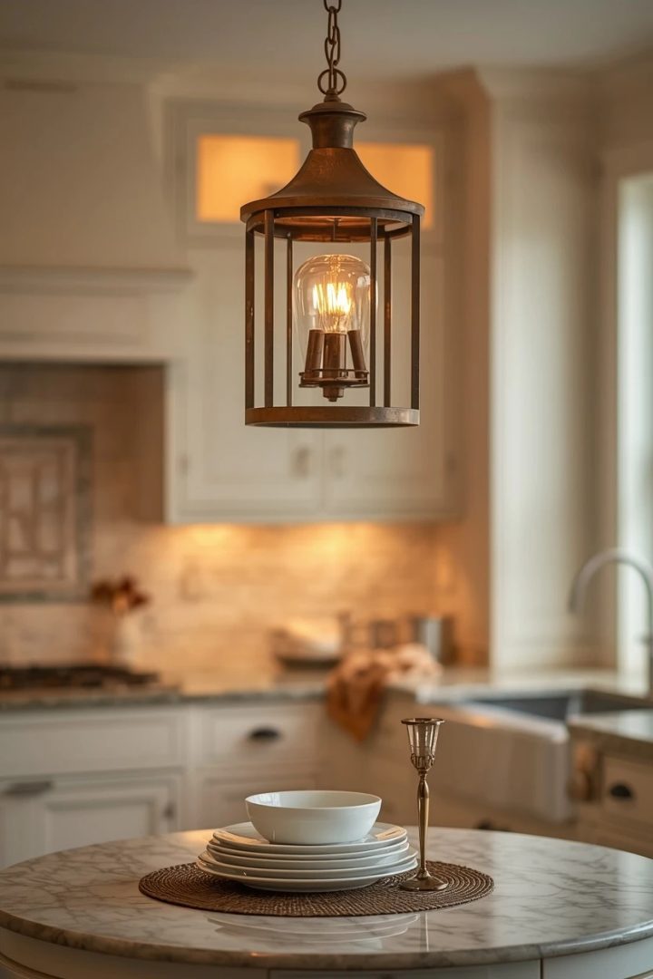 12. Lantern-Style Pendant in a Traditional Kitchen
