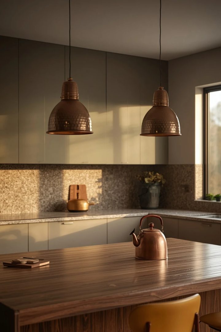14. Copper Bell Pendants for a Mid-Century Tone