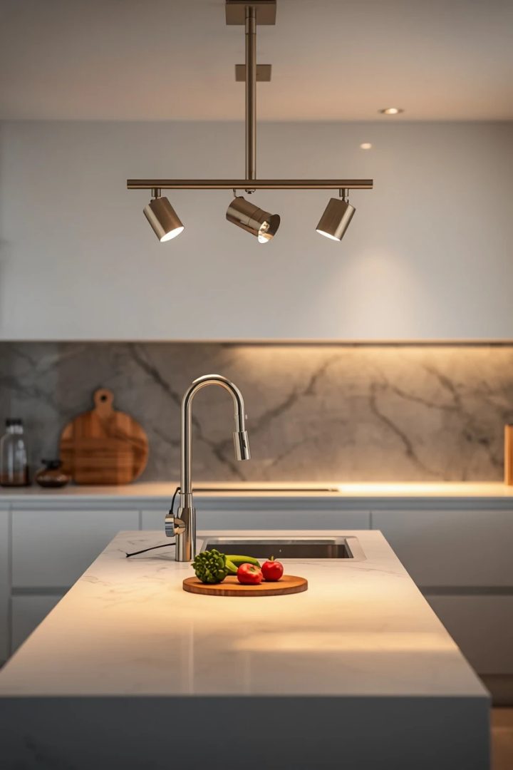 1. Monorail Track with Adjustable Spotlights Over the Counter