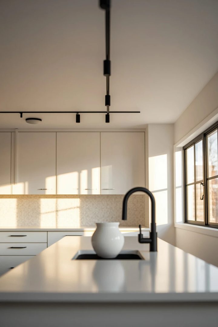 5. Matte Black Track Lighting for Bold Modern Contrast