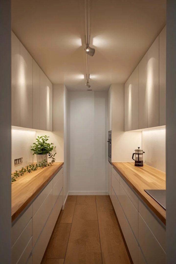 10. Slim Profile Track Lighting Along a Galley Ceiling