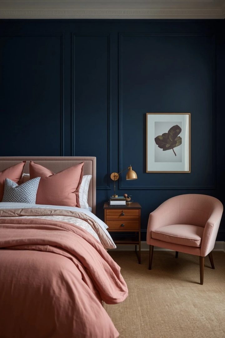 10. A Navy and Blush Bedroom