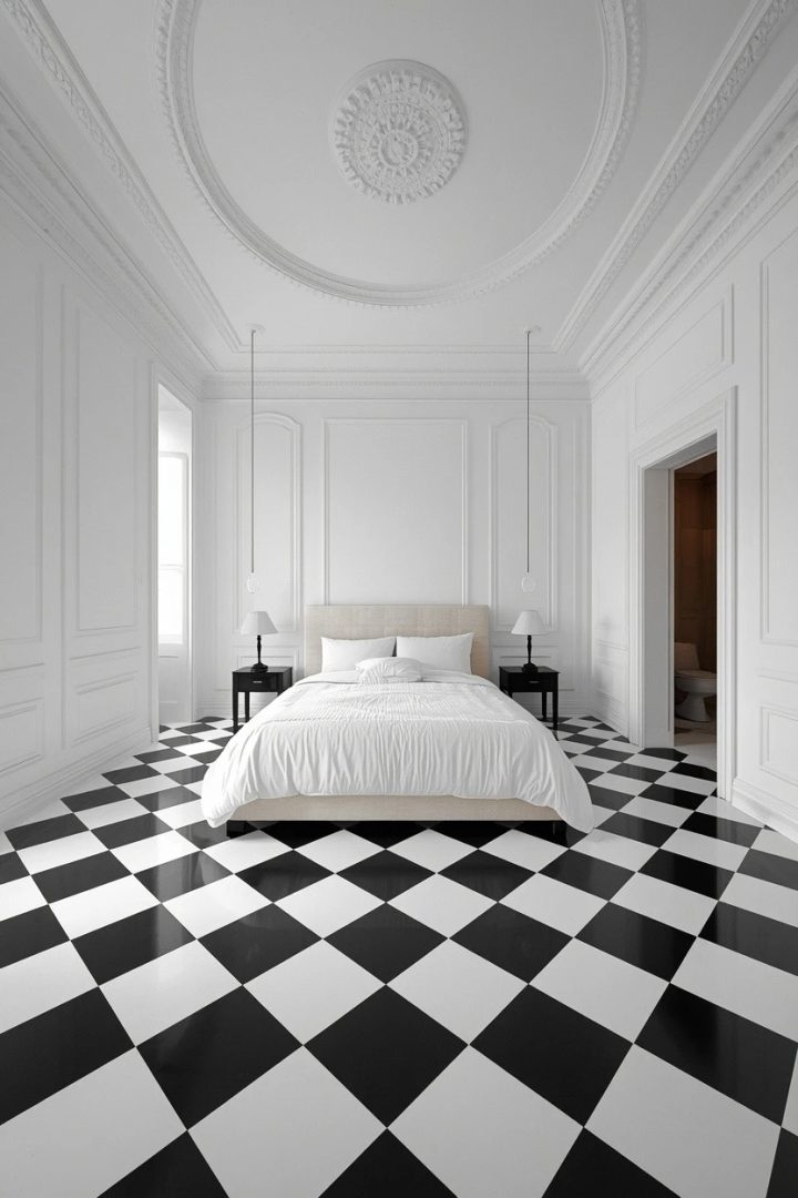 17. A Checkerboard Accent Bedroom