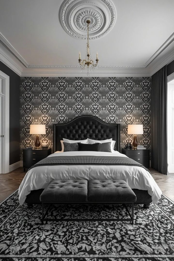 11. A Black-and-White Art Deco Bedroom