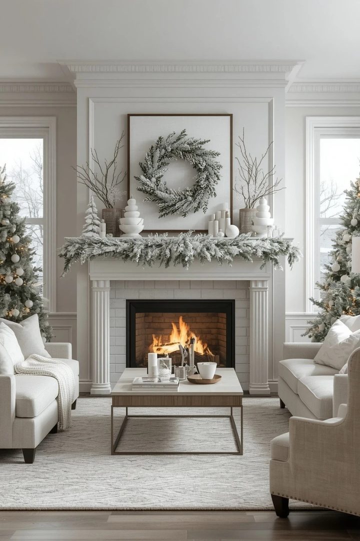9. A Flocked Winter-White Mantel