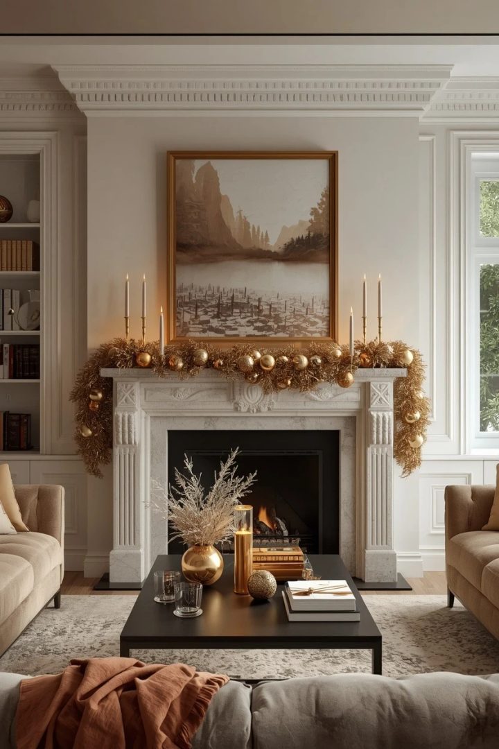 10. A Gold and Glam Mantel