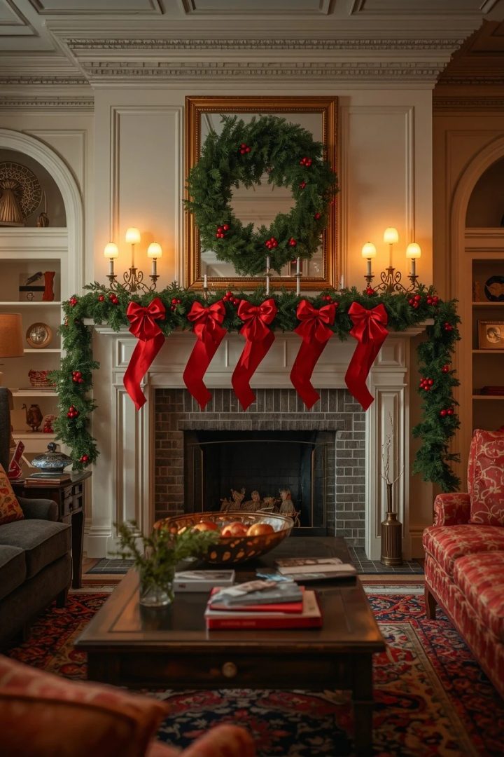 11. A Classic Red-and-Green Mantel