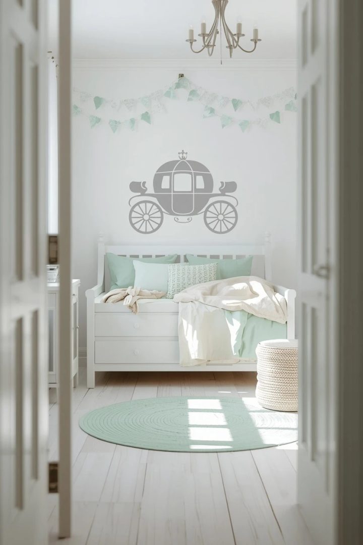 12. Silhouette Carriage Decal Room in Fresh White and Mint