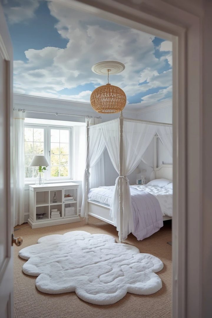3. Sky-and-Cloud Ceiling Mural for a Dreamy Overhead Scene