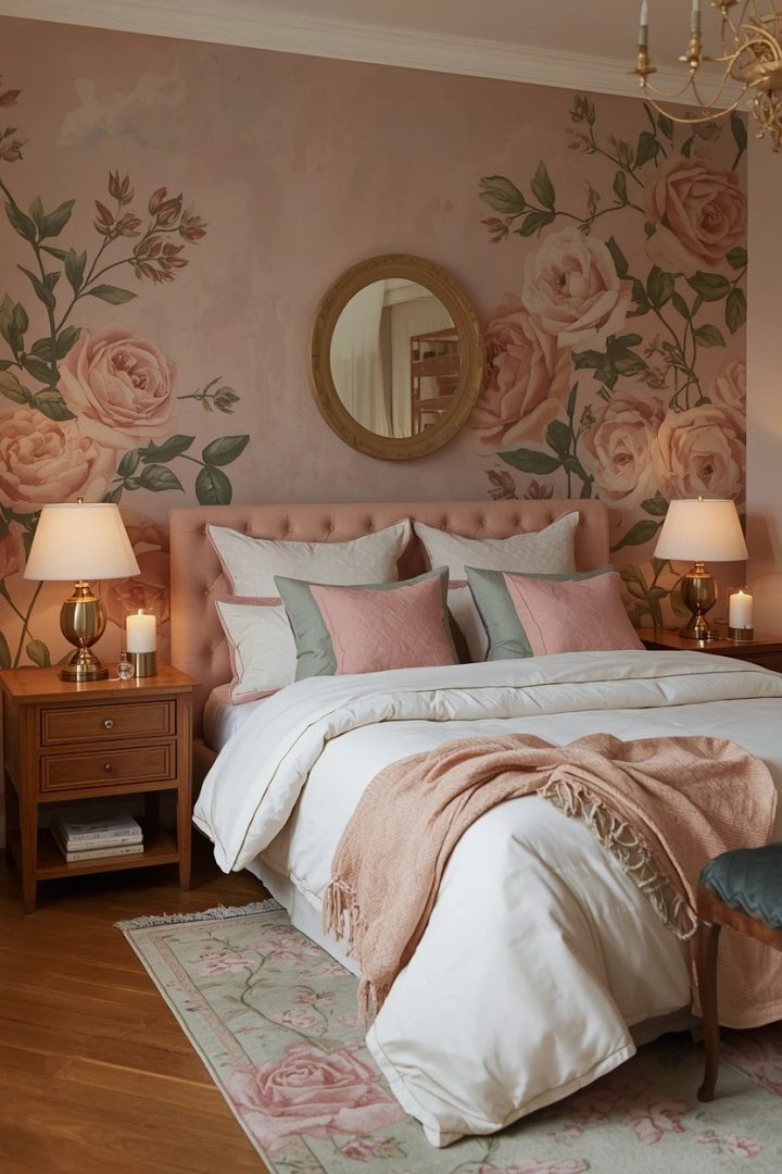 4. Botanical Rose-Garden Mural Room for a Grown-With-Her Look