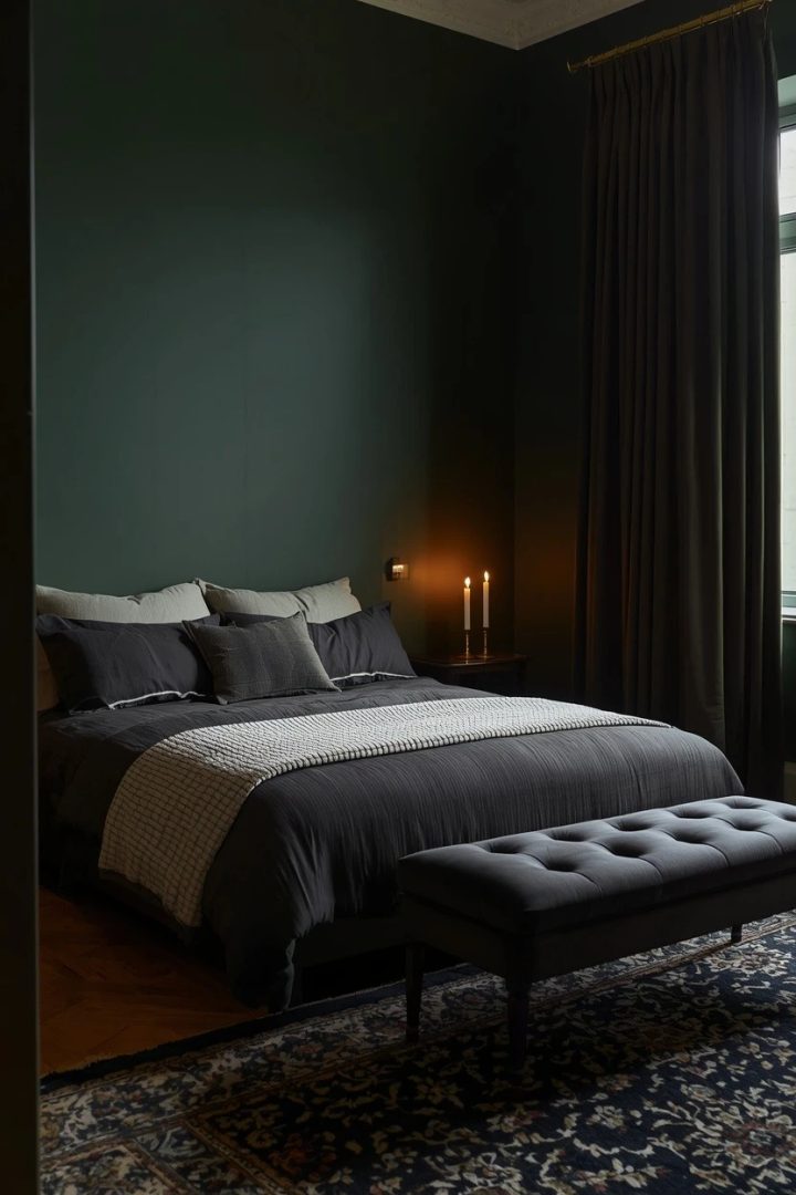 3. Moody Romantic Room in Deep Green and Brass
