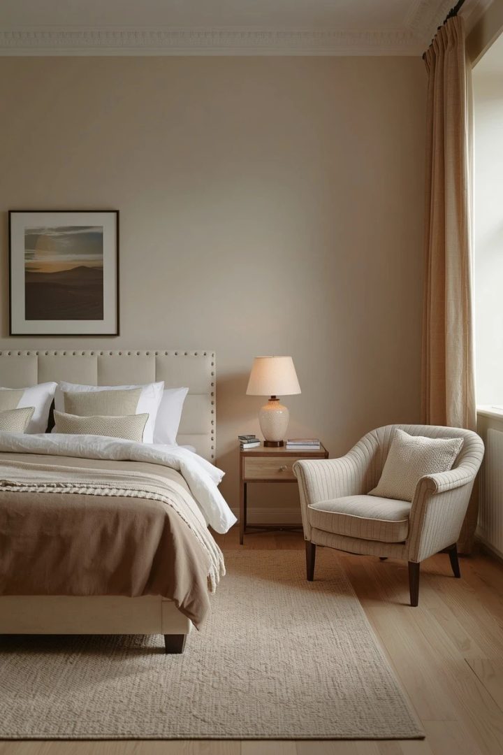 8. A Warm Neutral Couple's Bedroom for Two Different Tastes