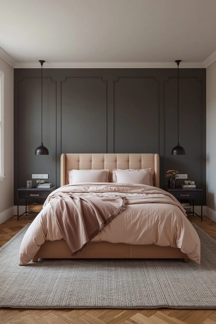 12. Blush-and-Charcoal Room That Balances Soft and Strong