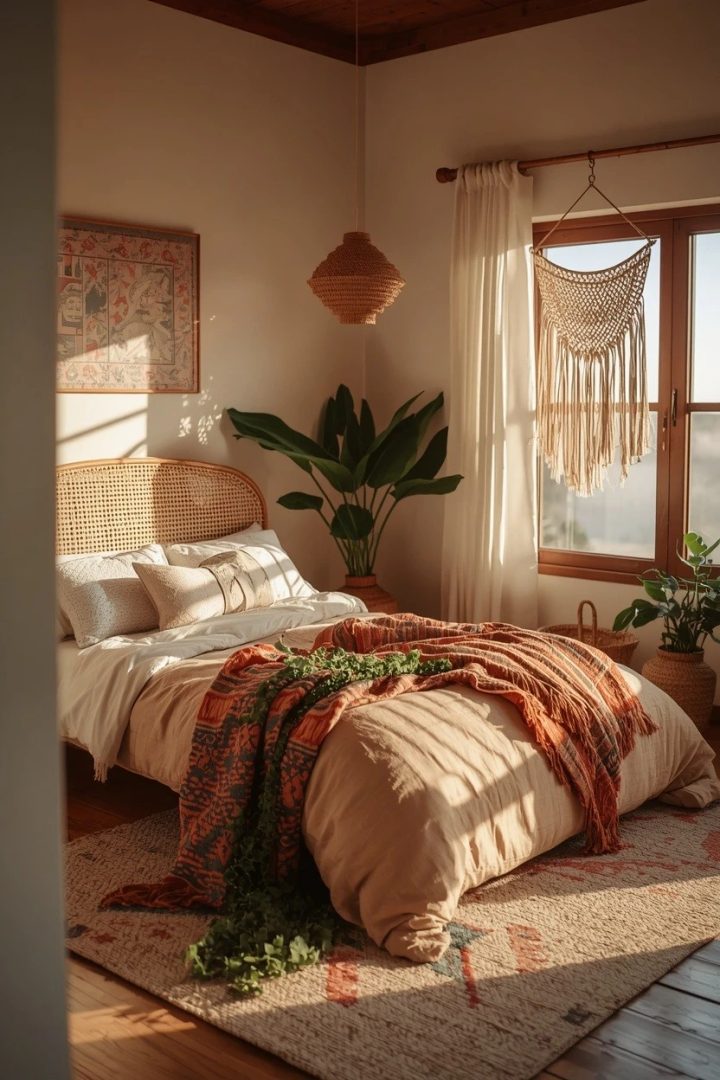 9. Boho-Layered Room in Terracotta and Cream