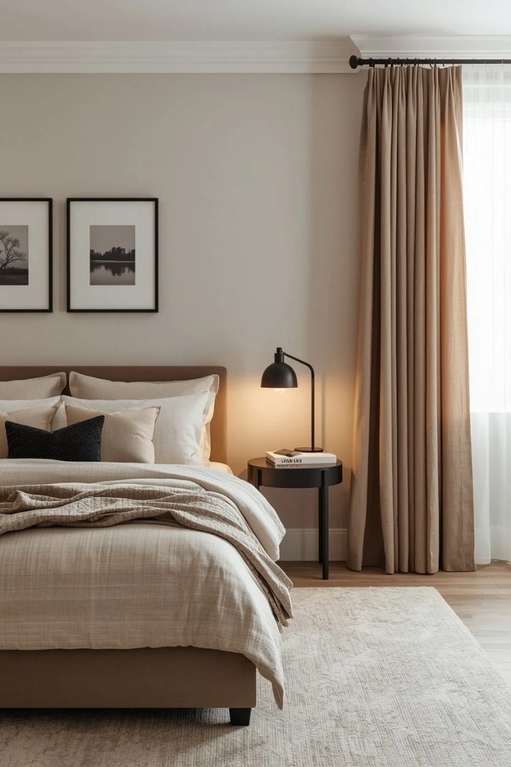 3. Greige-and-Black Room for a Grounded, Modern Edge