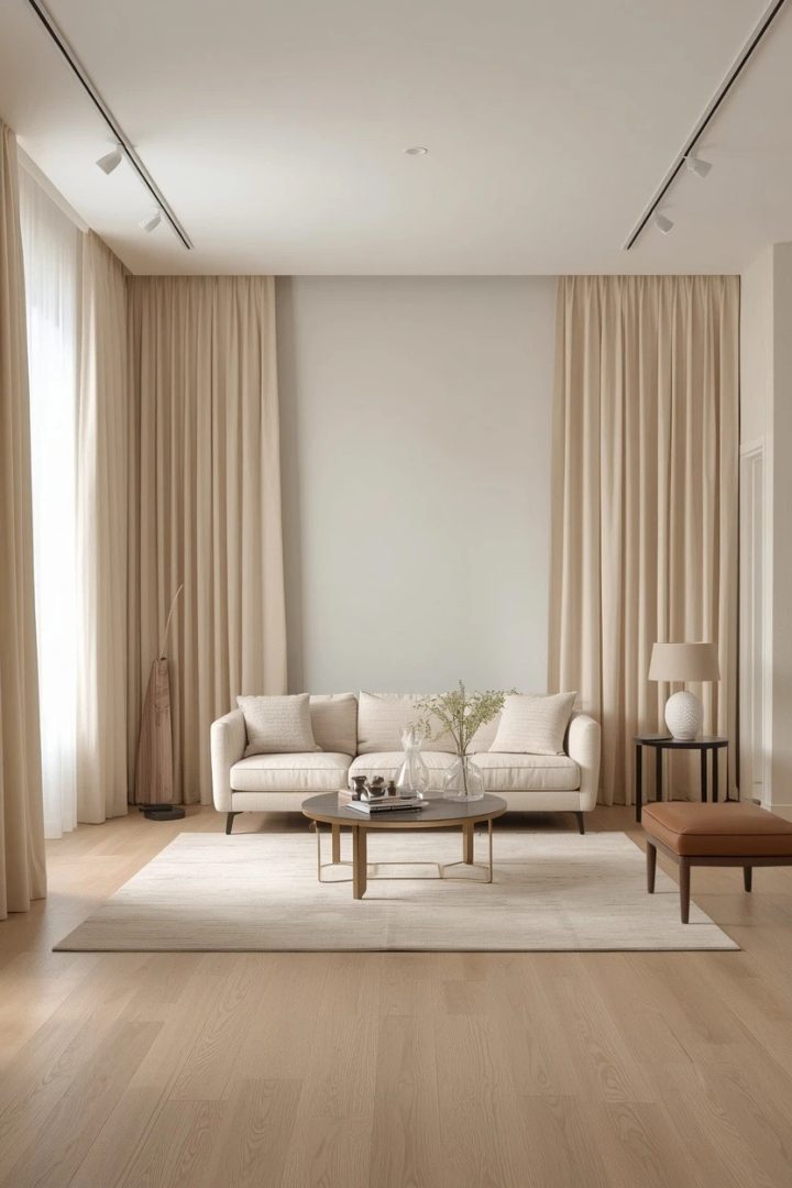 11. Ceiling-Track Curtains for a Seamless Modern Wall