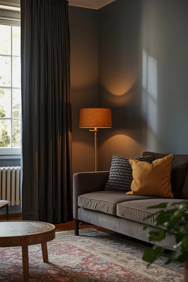 2. Deep Charcoal Panels for a Cocooning Evening Room