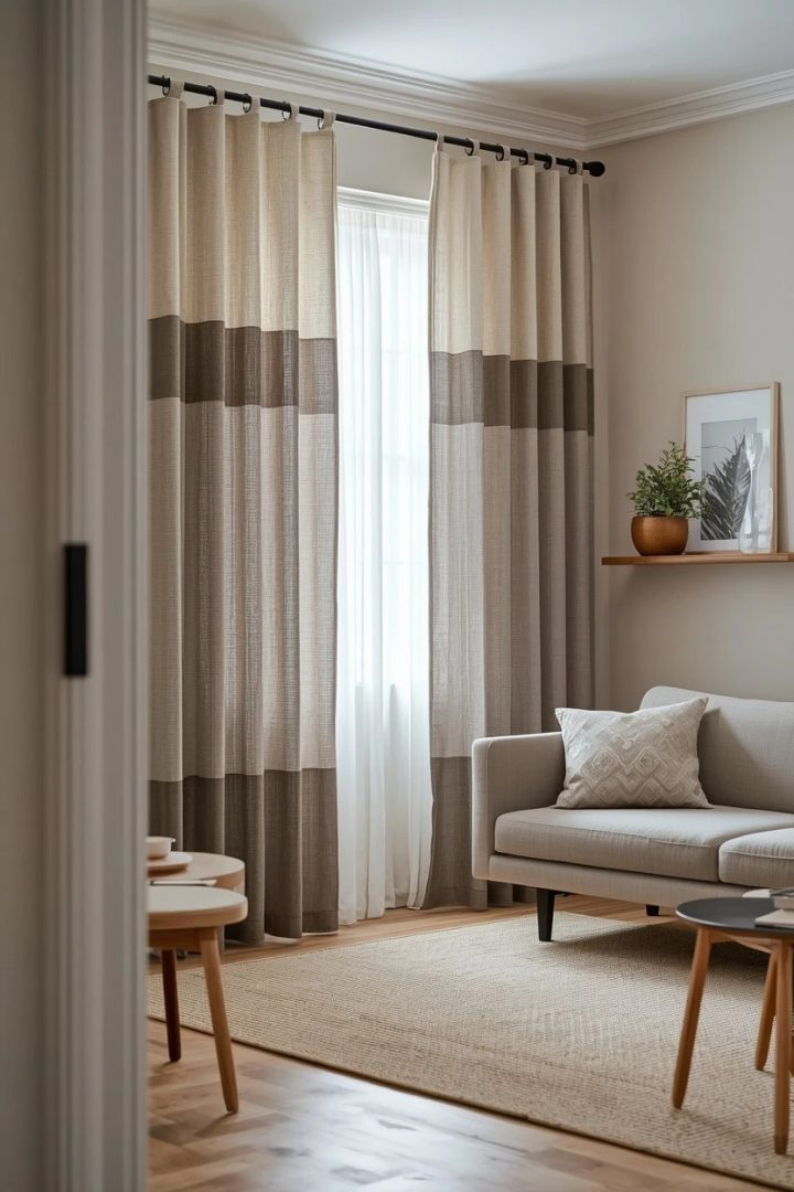 7. Two-Tone Eyelet Curtains for a Relaxed Modern Room