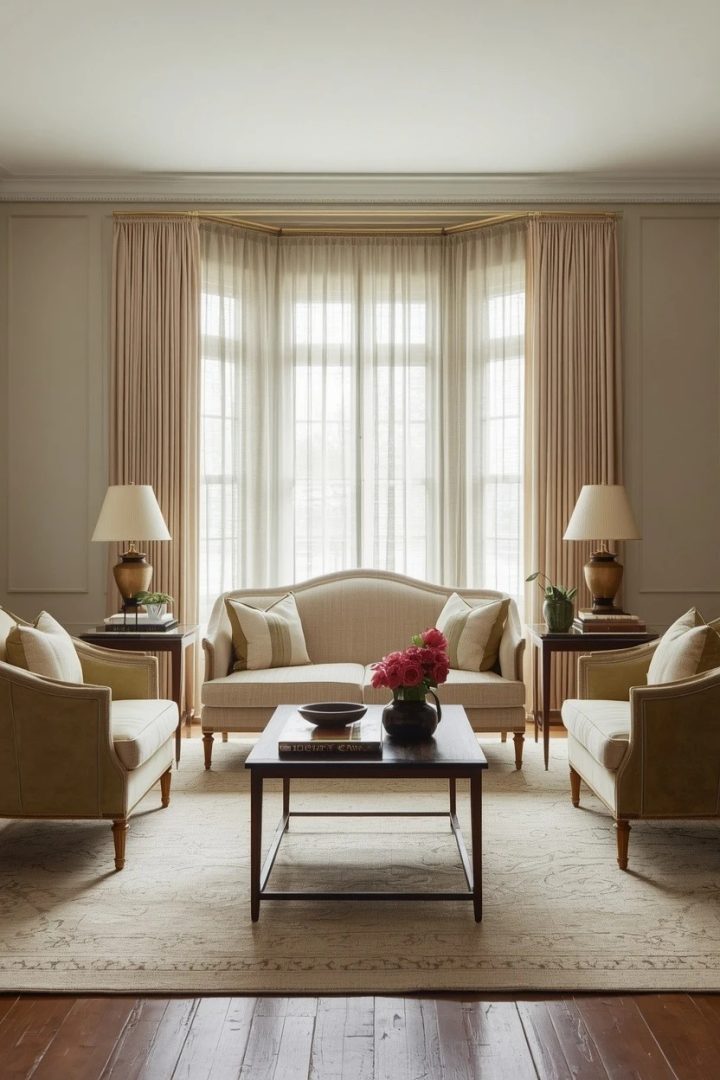 10. Tieback Drapes and Sheers for a Classic Symmetrical Room
