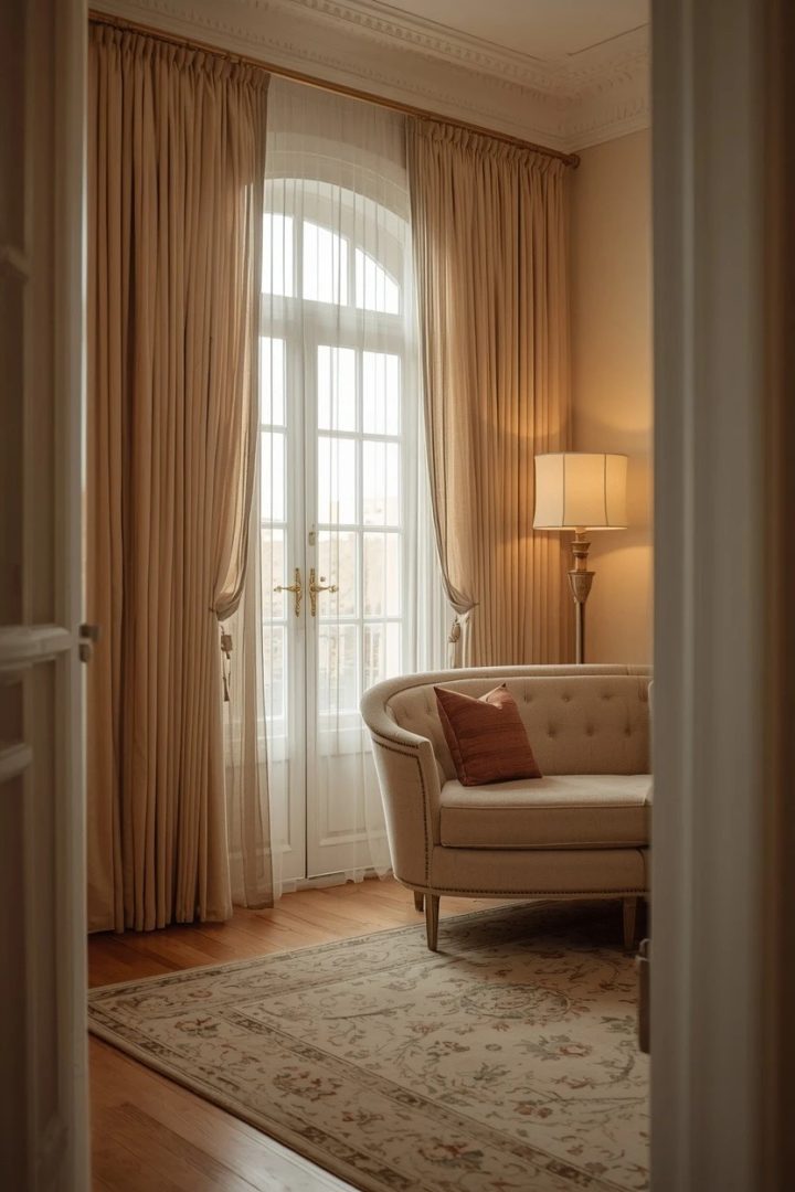 9. Puddle-Hem Drapes Over Sheers for a Romantic Traditional Room