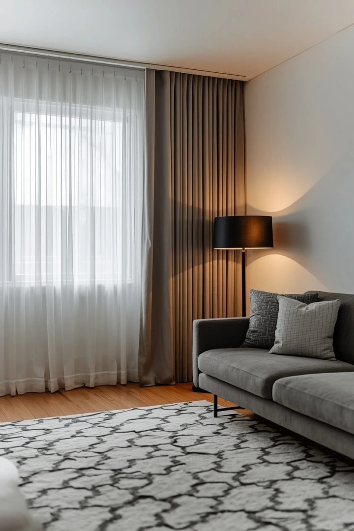 11. Grey Drapes and White Sheers for a Cool Contemporary Room