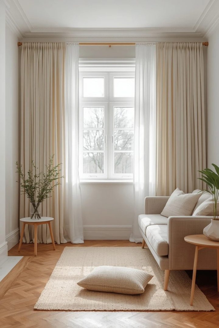 14. Living Room Drapes and Curtains Ideas for a Small Layered Window