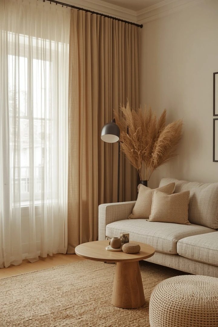 15. Textured Drapes Over Sheers for a Soft Organic Room
