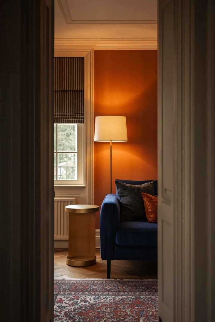 10. Dark Roman Blinds for a Moody Snug Living Room