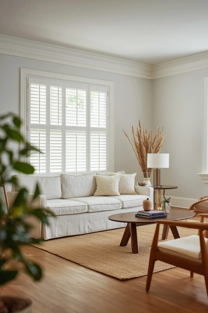 2. Plantation Shutters for a Crisp, Timeless Room