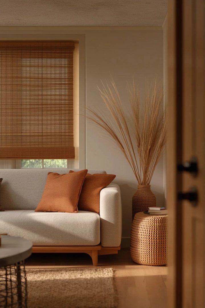 3. Woven Wood Blinds for a Warm Natural Room