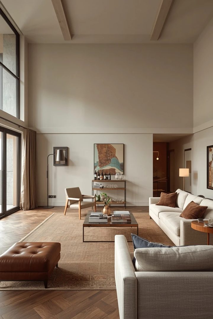 living room bar ideas showing a taped-out bar footprint in a corner