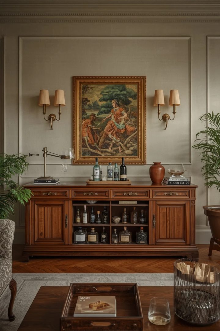 lounge bar decorating ideas using a console sideboard as a living room bar