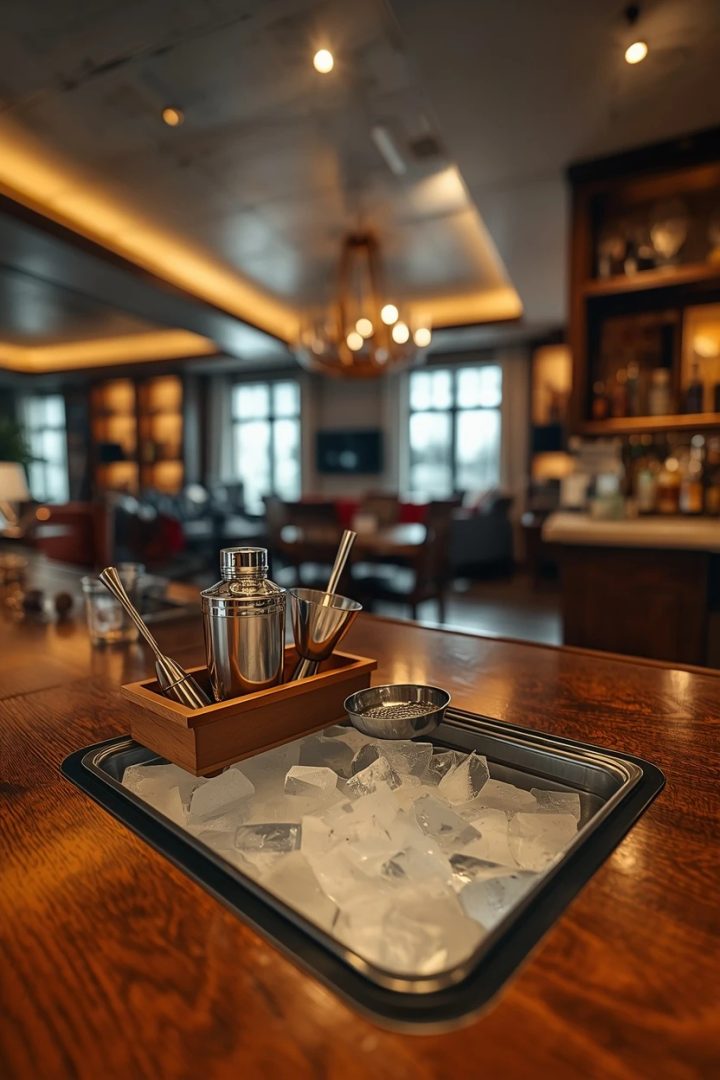 lounge bar decorating ideas with a prep and ice station on the bar