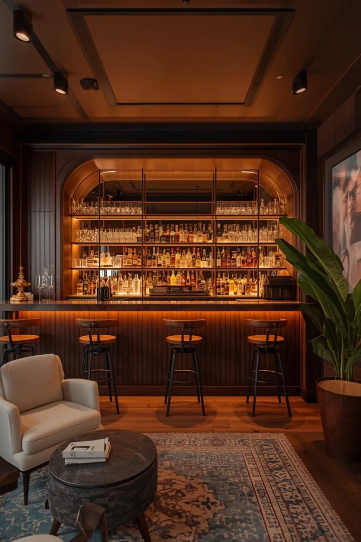 complete lounge bar decorating ideas pulled together in one living room corner