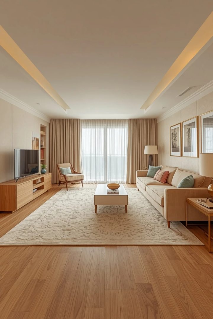 window curtain ideas for living room with floor-length curtains at the correct hem