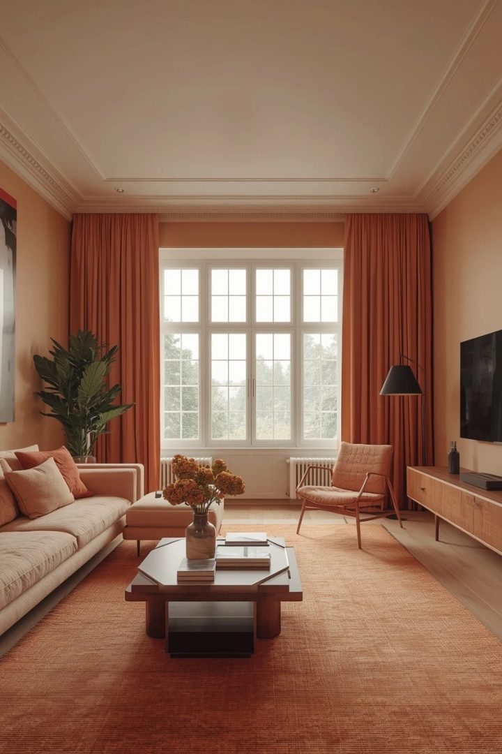 window curtain ideas for living room with tonal curtains blending into the wall