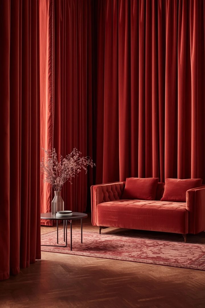 living room velvet drapes for cosy depth