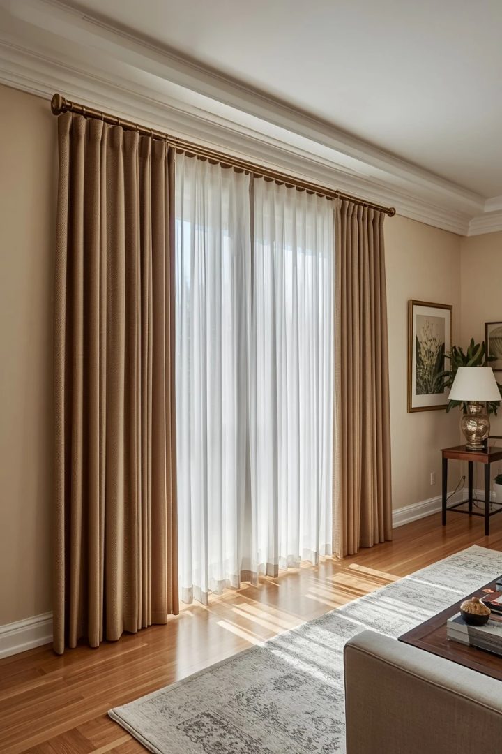 living room drapes and curtains ideas on a statement brass curtain pole