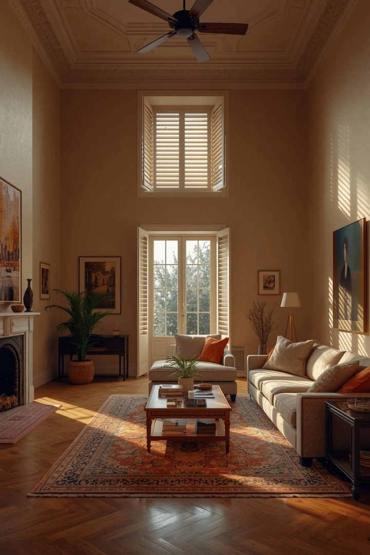 living room window covering ideas with tier-on-tier café shutters