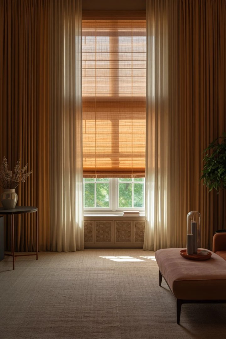 complete living room window covering ideas layered into one scheme